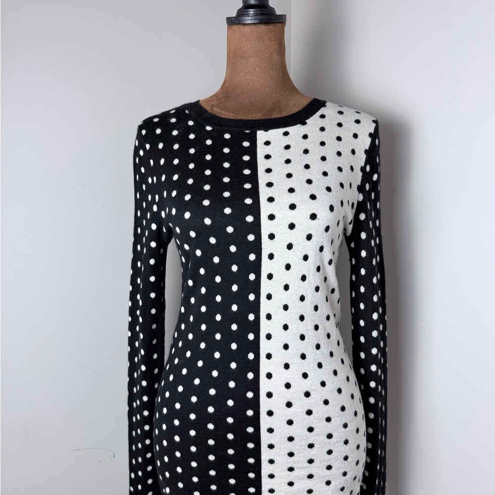 Saks Fifth Avenue Black and White Polka Dot Long Sleeve Top Silk Cashmere - Picture 2 of 10